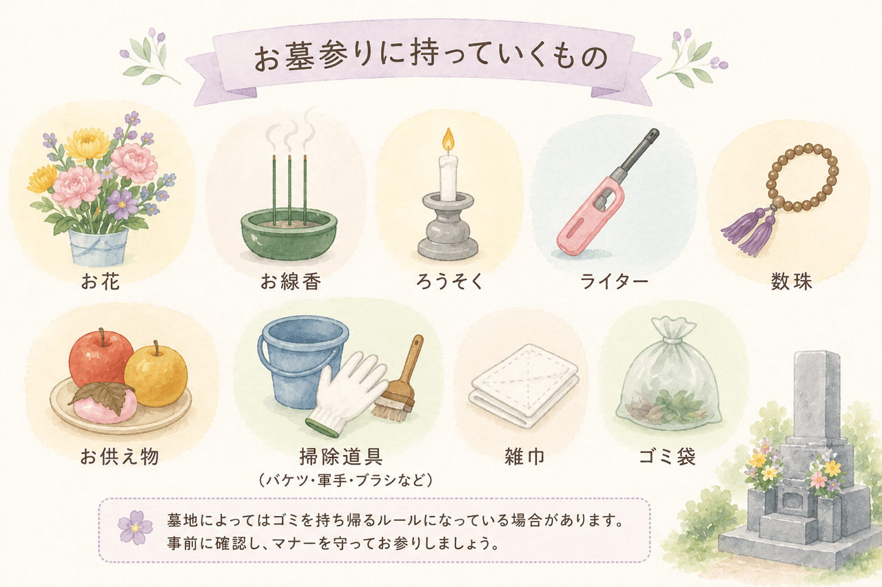 お墓参りに持っていくもの
